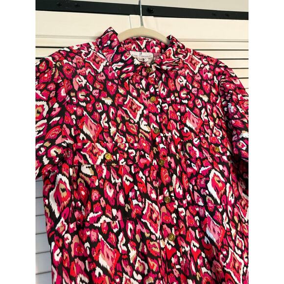 Jude Connally Pink Black White Red Pattern 3/4 Sleeve Knit Collared Sz Medium - Picture 4 of 7